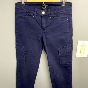 WHBM Skinny Navy Cargo Pants w/ Drawstring & Diamond Detail
